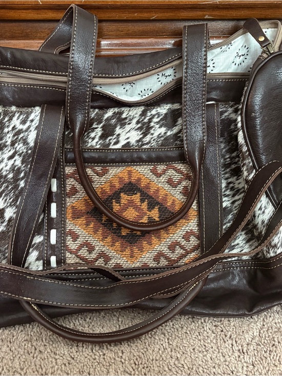 Myra Bag Handbags - Myra Bag Beige Tote with Black Logo Print